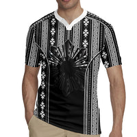 Mabuhay Philippines Festival Rugby Jersey Filipino Map Black White Igorot Pattern