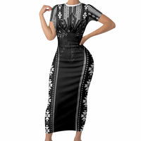 Mabuhay Philippines Festival Short Sleeve Bodycon Dress Filipino Map Black White Igorot Pattern