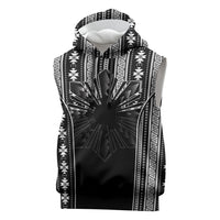Mabuhay Philippines Festival Sleeveless Hoodie Filipino Map Black White Igorot Pattern