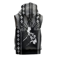 Mabuhay Philippines Festival Sleeveless Zip Hoodie Filipino Map Black White Igorot Pattern