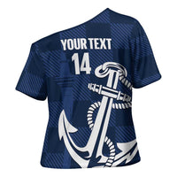 New Zealand Auckland Football Custom Cross Shoulder Shirt Navy Blue City Anchor Sky Tower Symbol - Polynesian Pride