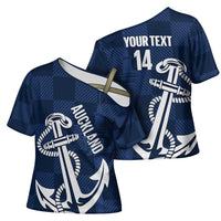 New Zealand Auckland Football Custom Cross Shoulder Shirt Navy Blue City Anchor Sky Tower Symbol - Polynesian Pride