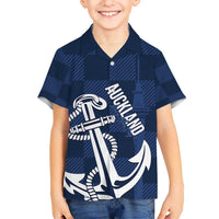 New Zealand Auckland Football Custom Kid Hawaiian Shirt Navy Blue City Anchor Sky Tower Symbol - Polynesian Pride