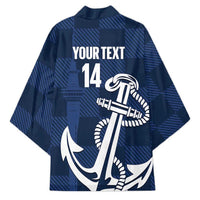 New Zealand Auckland Football Custom Kimono Navy Blue City Anchor Sky Tower Symbol - Polynesian Pride