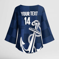 New Zealand Auckland Football Custom Kimono Sleeve Blouse Navy Blue City Anchor Sky Tower Symbol - Polynesian Pride