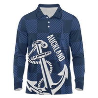 New Zealand Auckland Football Custom Long Sleeve Polo Shirt Navy Blue City Anchor Sky Tower Symbol - Polynesian Pride