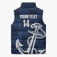 New Zealand Auckland Football Custom Sleeveless Puffer Jacket Navy Blue City Anchor Sky Tower Symbol - Polynesian Pride