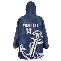 New Zealand Auckland Football Custom Wearable Blanket Hoodie Navy Blue City Anchor Sky Tower Symbol - Polynesian Pride
