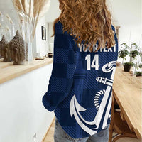 New Zealand Auckland Football Custom Women Casual Shirt Navy Blue City Anchor Sky Tower Symbol - Polynesian Pride