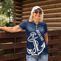 New Zealand Auckland Football Custom Women Polo Shirt Navy Blue City Anchor Sky Tower Symbol - Polynesian Pride