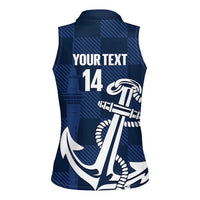 New Zealand Auckland Football Custom Women Sleeveless Polo Shirt Navy Blue City Anchor Sky Tower Symbol - Polynesian Pride