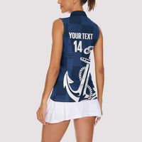 New Zealand Auckland Football Custom Women Sleeveless Polo Shirt Navy Blue City Anchor Sky Tower Symbol - Polynesian Pride