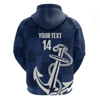 New Zealand Auckland Football Custom Zip Hoodie Navy Blue City Anchor Sky Tower Symbol - Polynesian Pride