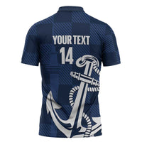 New Zealand Auckland Football Custom Zipper Polo Shirt Navy Blue City Anchor Sky Tower Symbol - Polynesian Pride