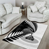 New Zealand Silver Fern Curling Personalised Area Rug Aotearoa Kiwi Ponga Black White Version - Polynesian Pride