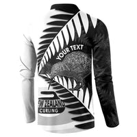 New Zealand Silver Fern Curling Personalised Button Sweatshirt Aotearoa Kiwi Ponga Black White Version - Polynesian Pride
