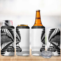 New Zealand Silver Fern Curling Personalised 4 in 1 Can Cooler Tumbler Aotearoa Kiwi Ponga Black White Version - Polynesian Pride