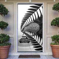 New Zealand Silver Fern Curling Personalised Door Cover Aotearoa Kiwi Ponga Black White Version - Polynesian Pride