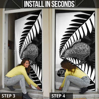 New Zealand Silver Fern Curling Personalised Door Cover Aotearoa Kiwi Ponga Black White Version - Polynesian Pride