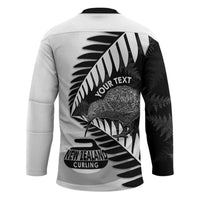 New Zealand Silver Fern Curling Personalised Hockey Jersey Aotearoa Kiwi Ponga Black White Version - Polynesian Pride