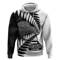 New Zealand Silver Fern Curling Personalised Hoodie Aotearoa Kiwi Ponga Black White Version - Polynesian Pride