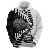 New Zealand Silver Fern Curling Personalised Hoodie Aotearoa Kiwi Ponga Black White Version - Polynesian Pride