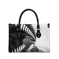 New Zealand Silver Fern Curling Personalised Leather Bag Aotearoa Kiwi Ponga Black White Version LT14 - Polynesian Pride