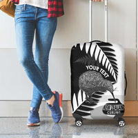 New Zealand Silver Fern Curling Personalised Luggage Cover Aotearoa Kiwi Ponga Black White Version - Polynesian Pride