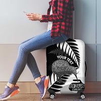 New Zealand Silver Fern Curling Personalised Luggage Cover Aotearoa Kiwi Ponga Black White Version - Polynesian Pride