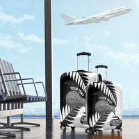 New Zealand Silver Fern Curling Personalised Luggage Cover Aotearoa Kiwi Ponga Black White Version - Polynesian Pride
