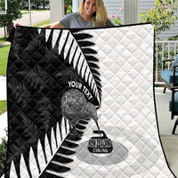 New Zealand Silver Fern Curling Personalised Quilt Aotearoa Kiwi Ponga Black White Version - Polynesian Pride