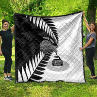 New Zealand Silver Fern Curling Personalised Quilt Aotearoa Kiwi Ponga Black White Version - Polynesian Pride