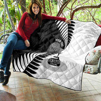 New Zealand Silver Fern Curling Personalised Quilt Aotearoa Kiwi Ponga Black White Version - Polynesian Pride