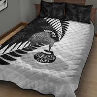 New Zealand Silver Fern Curling Personalised Quilt Bed Set Aotearoa Kiwi Ponga Black White Version LT14 - Polynesian Pride
