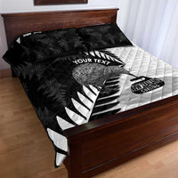 New Zealand Silver Fern Curling Personalised Quilt Bed Set Aotearoa Kiwi Ponga Black White Version LT14 - Polynesian Pride