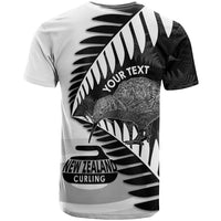New Zealand Silver Fern Curling Personalised T Shirt Aotearoa Kiwi Ponga Black White Version - Polynesian Pride