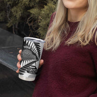 New Zealand Silver Fern Curling Personalised Tumbler Cup Aotearoa Kiwi Ponga Black White Version LT14 - Polynesian Pride