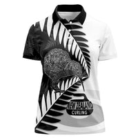 New Zealand Silver Fern Curling Personalised Women Polo Shirt Aotearoa Kiwi Ponga Black White Version - Polynesian Pride