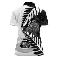 New Zealand Silver Fern Curling Personalised Women Polo Shirt Aotearoa Kiwi Ponga Black White Version - Polynesian Pride