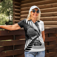 New Zealand Silver Fern Curling Personalised Women Polo Shirt Aotearoa Kiwi Ponga Black White Version - Polynesian Pride