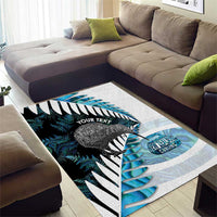New Zealand Silver Fern Curling Personalised Area Rug Aotearoa Kiwi Ponga Paua Shell Version - Polynesian Pride