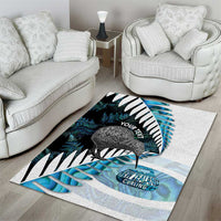 New Zealand Silver Fern Curling Personalised Area Rug Aotearoa Kiwi Ponga Paua Shell Version - Polynesian Pride