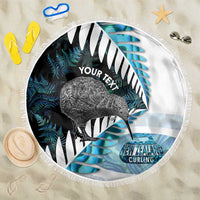 New Zealand Silver Fern Curling Personalised Beach Blanket Aotearoa Kiwi Ponga Paua Shell Version LT14 One Size 150cm Black - Polynesian Pride