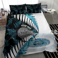 New Zealand Silver Fern Curling Personalised Bedding Set Aotearoa Kiwi Ponga Paua Shell Version - Polynesian Pride