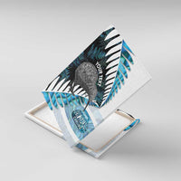 New Zealand Silver Fern Curling Personalised Canvas Wall Art Aotearoa Kiwi Ponga Paua Shell Version LT14 With Frame Black - Polynesian Pride