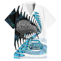New Zealand Silver Fern Curling Personalised Family Matching Off Shoulder Maxi Dress and Hawaiian Shirt Aotearoa Kiwi Ponga Paua Shell Version LT14 Dad's Shirt - Short Sleeve Black - Polynesian Pride