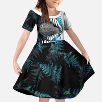 New Zealand Silver Fern Curling Personalised Family Matching Tank Maxi Dress and Hawaiian Shirt Aotearoa Kiwi Ponga Paua Shell Version LT14 Daughter's Dress Black - Polynesian Pride