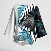 New Zealand Silver Fern Curling Personalised Kimono Sleeve Blouse Aotearoa Kiwi Ponga Paua Shell Version LT14 - Polynesian Pride
