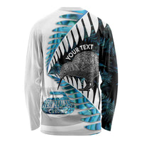 New Zealand Silver Fern Curling Personalised Long Sleeve Shirt Aotearoa Kiwi Ponga Paua Shell Version LT14 - Polynesian Pride