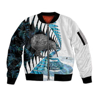 New Zealand Silver Fern Curling Personalised Sleeve Zip Bomber Jacket Aotearoa Kiwi Ponga Paua Shell Version LT14 Unisex Black - Polynesian Pride